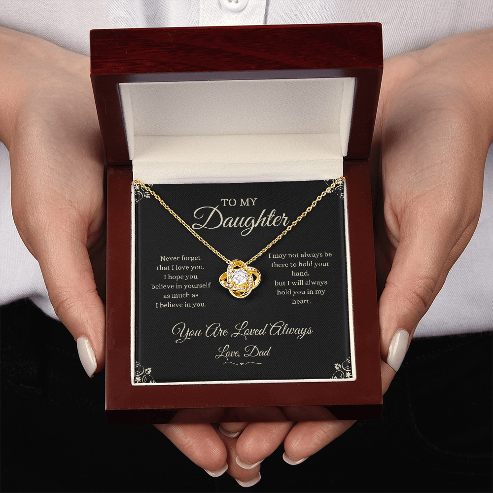 Gold Love Knot necklace from Dad to Daughter with message card