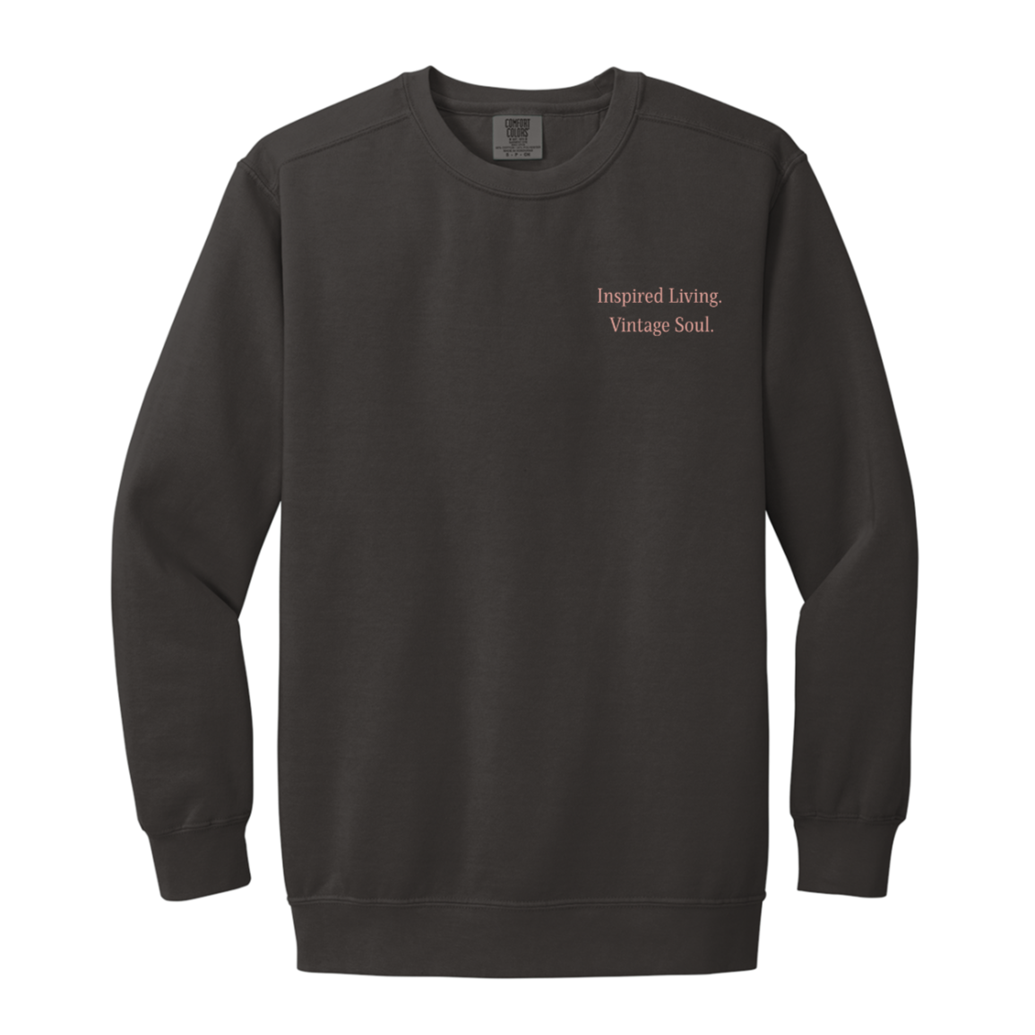 Pepper Comfort Colors sweatshirt with subtle left chest signature design.