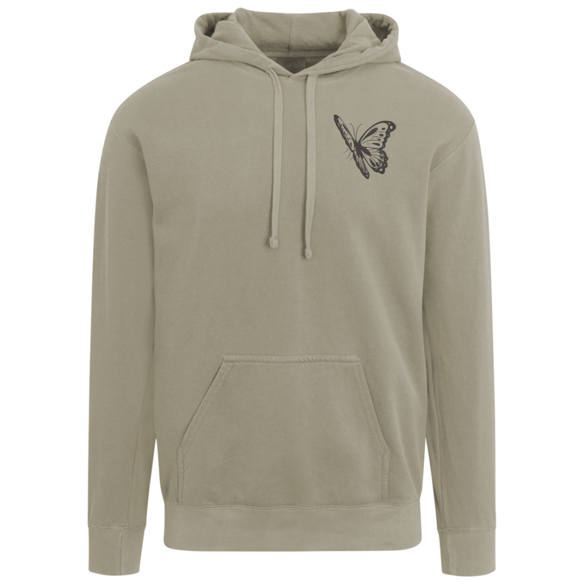 Gray Comfort Colors hoodie with butterfly left chest detail from the Signature Vintage Collection.