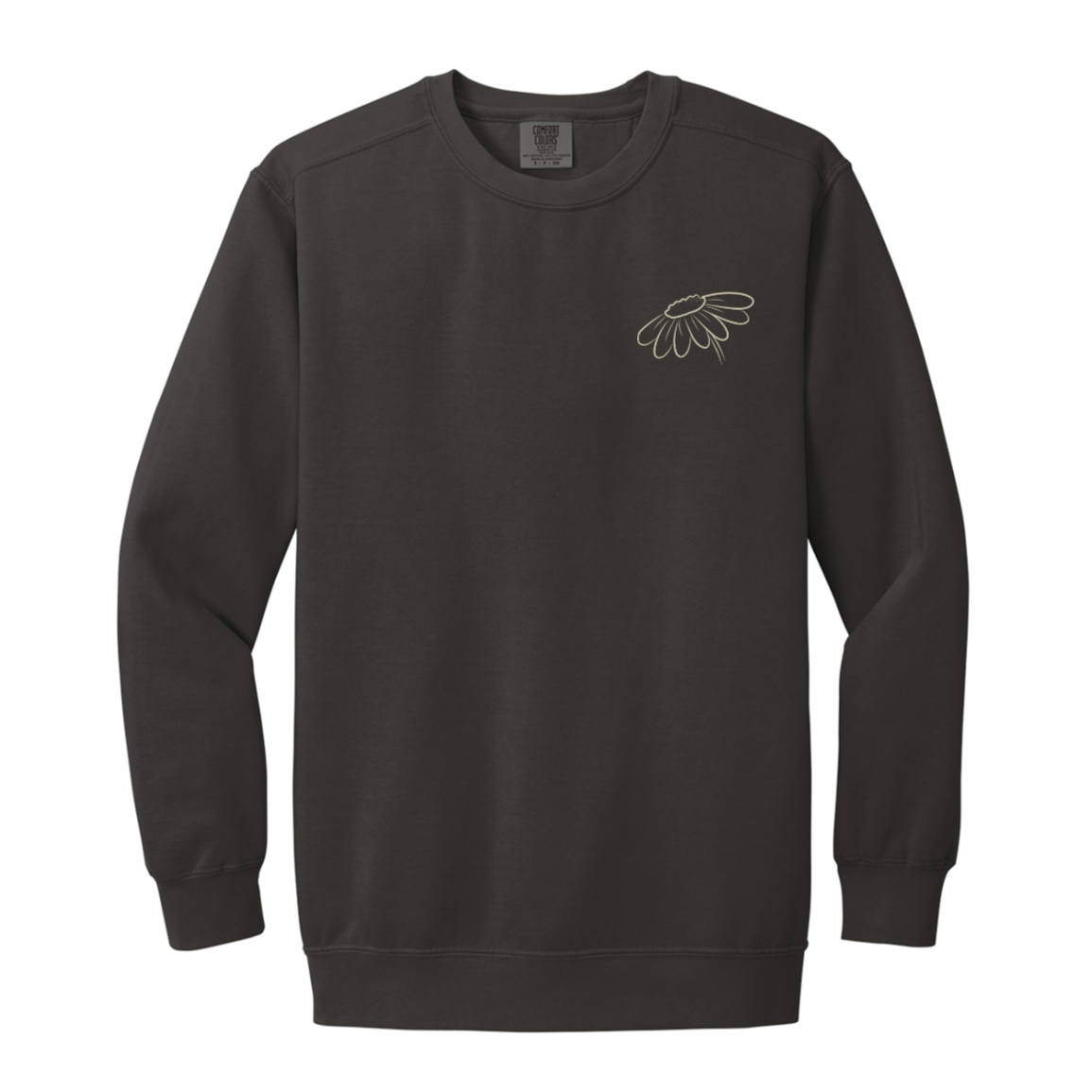 Comfort Colors garment-dyed crewneck sweatshirt featuring a large Faith Like a Wildflower floral back print with a coordinating wildflower left chest design.