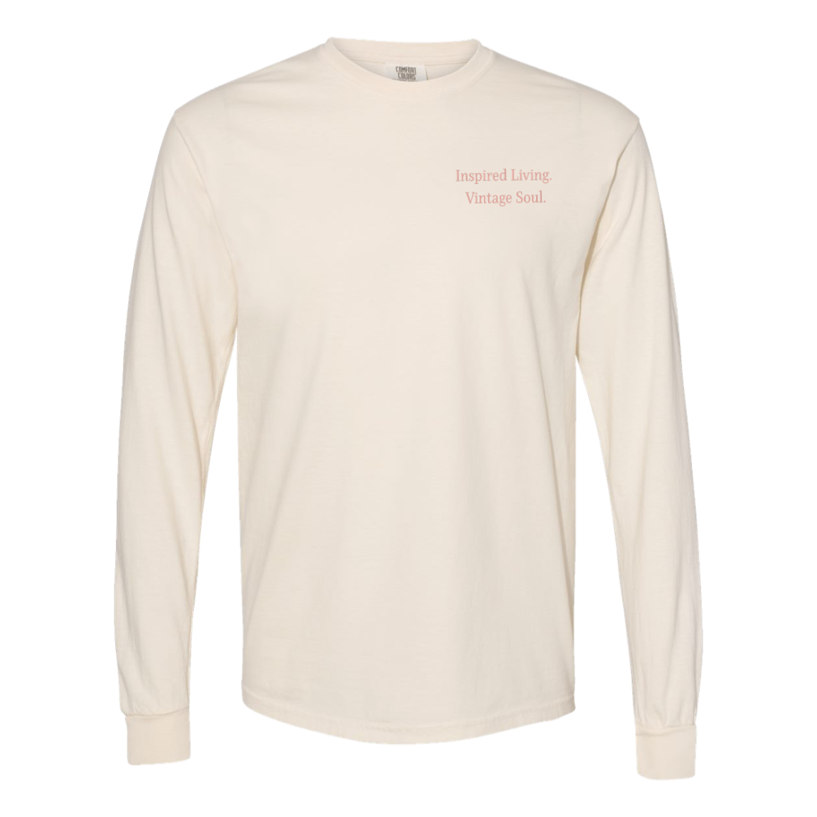 Ivory Comfort Colors long sleeve with coordinating Inspired Living Vintage Soul left chest print.