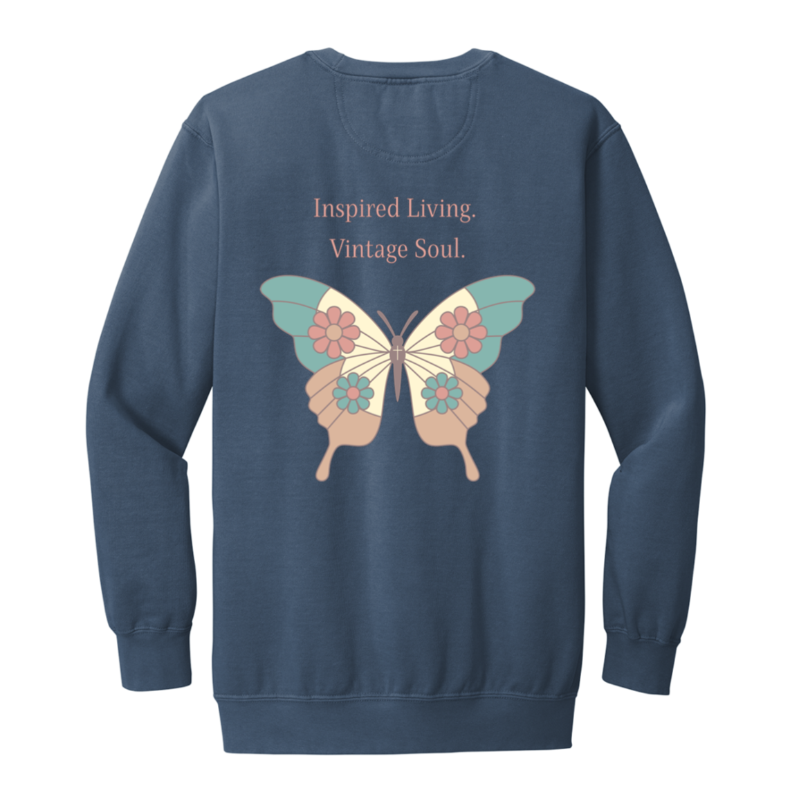 Blue Jean Comfort Colors crewneck sweatshirt with butterfly back print.