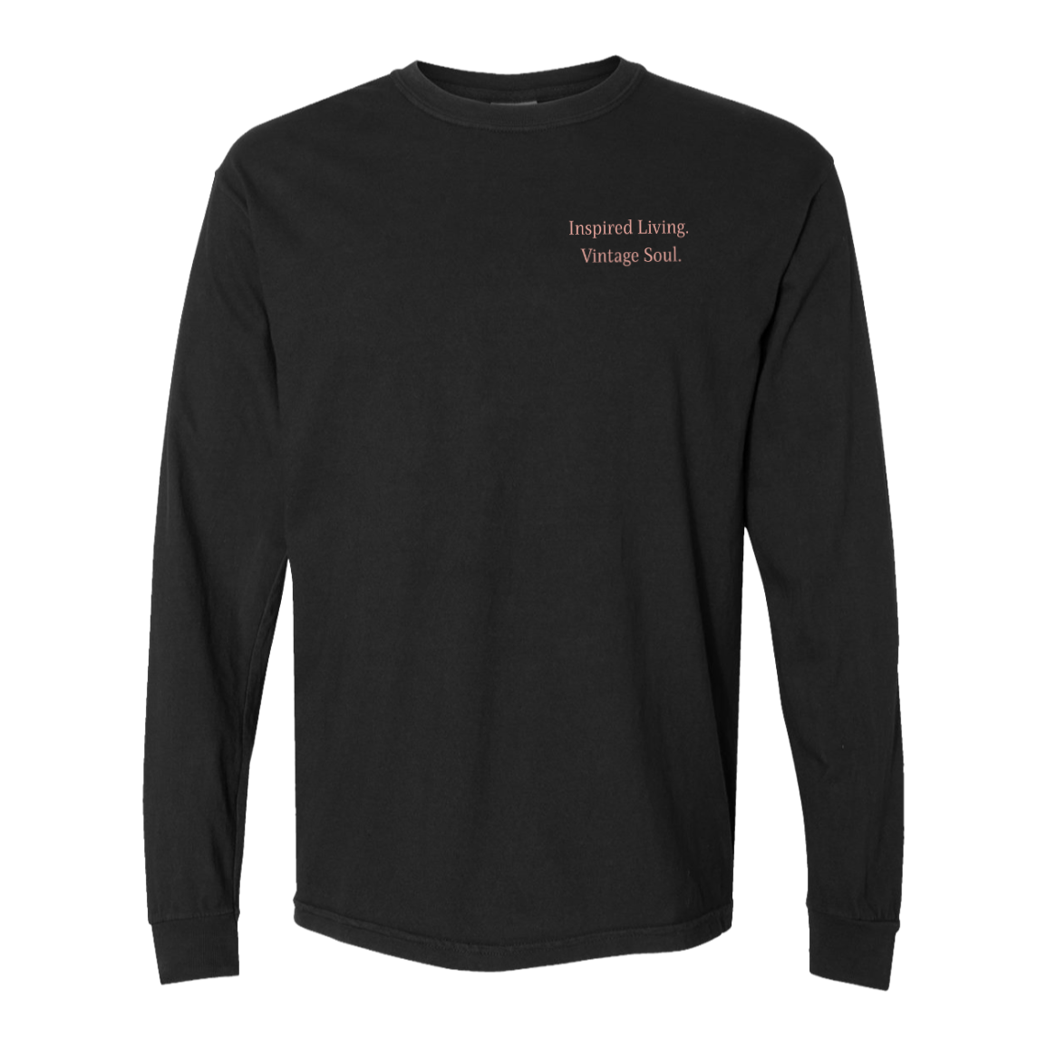 Black Comfort Colors heavyweight long sleeve featuring small left chest design.