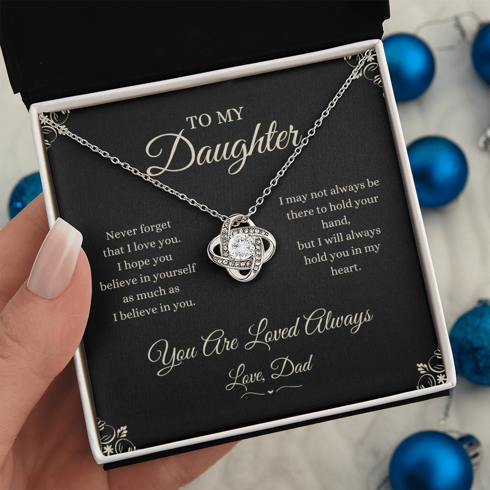 Silver Love Knot necklace gift box presentation for daughter jewelry gift