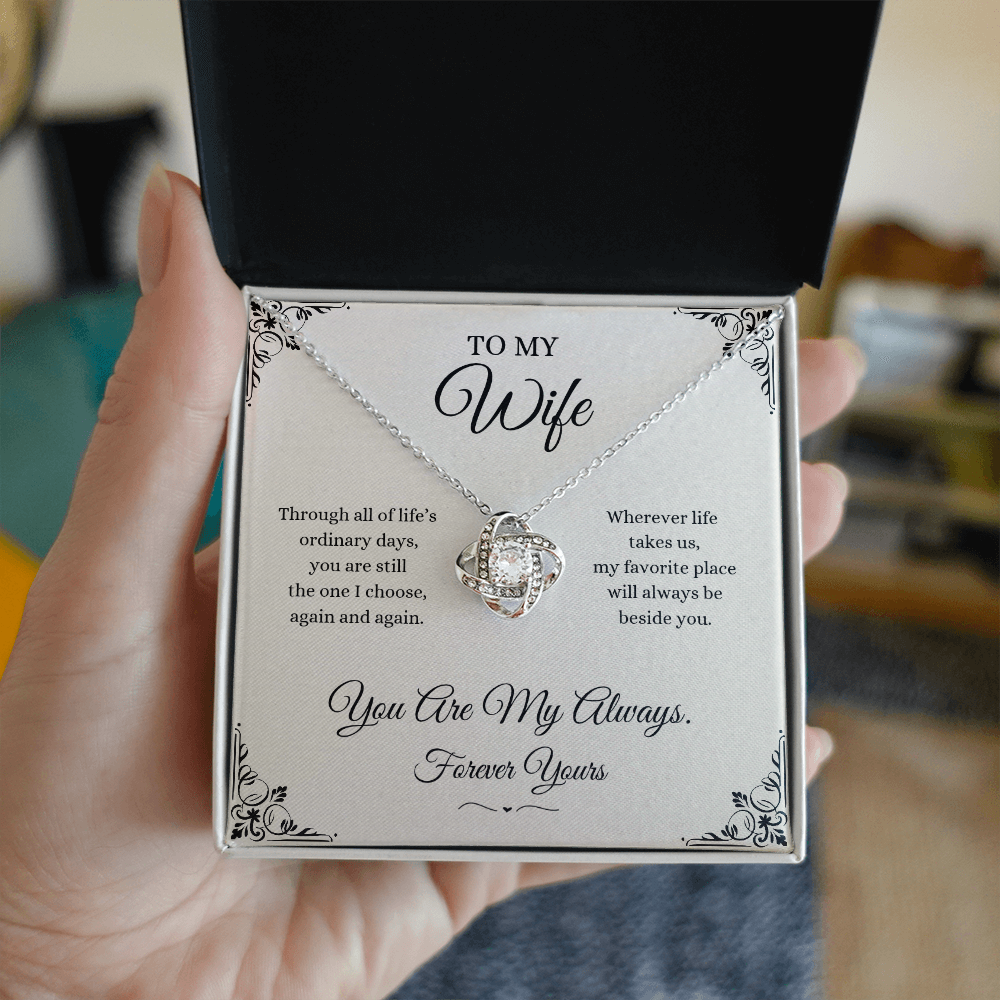 Love Knot Necklace gift for wife with heartfelt message card