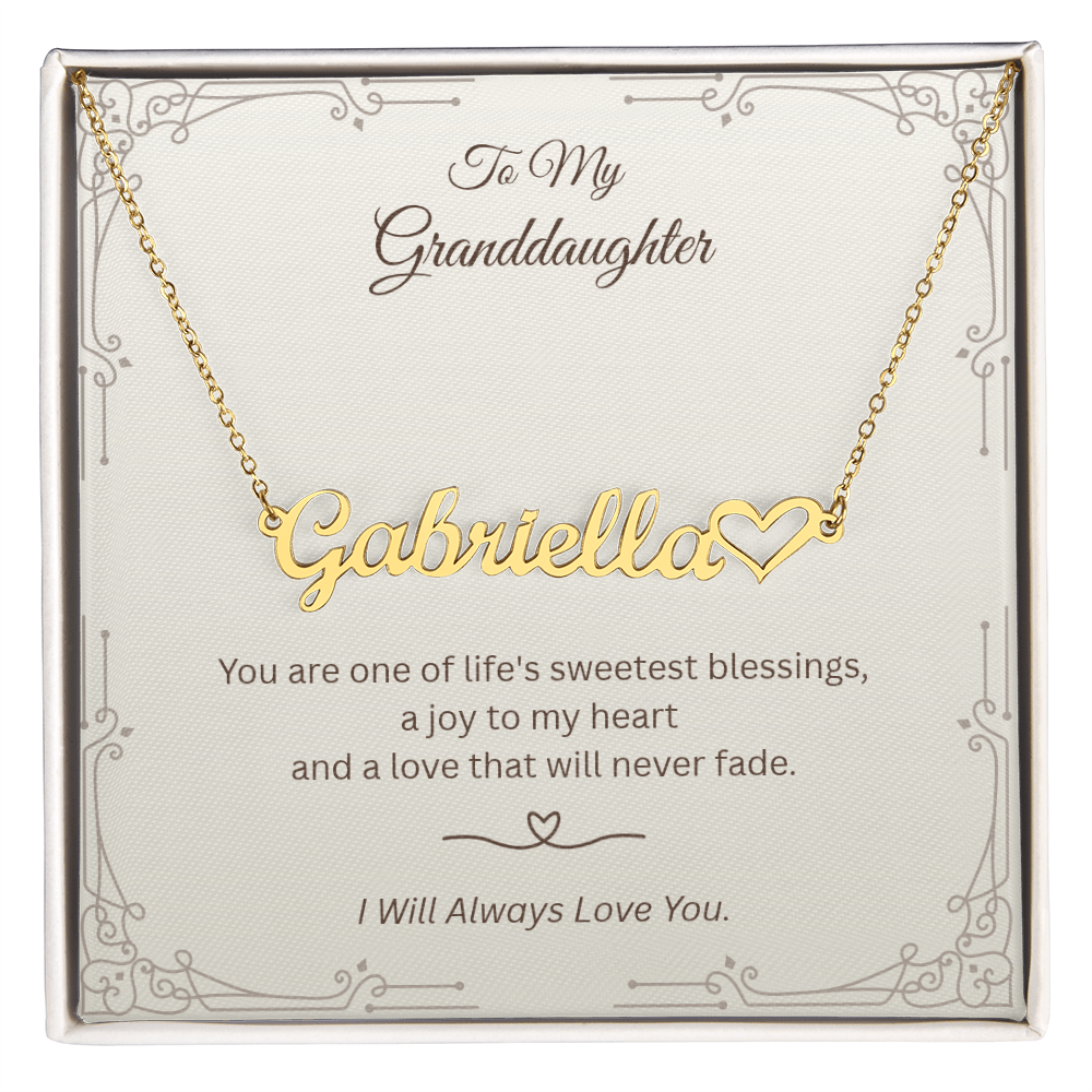 Personalized gold Heart Name Necklace with To My Granddaughter message card