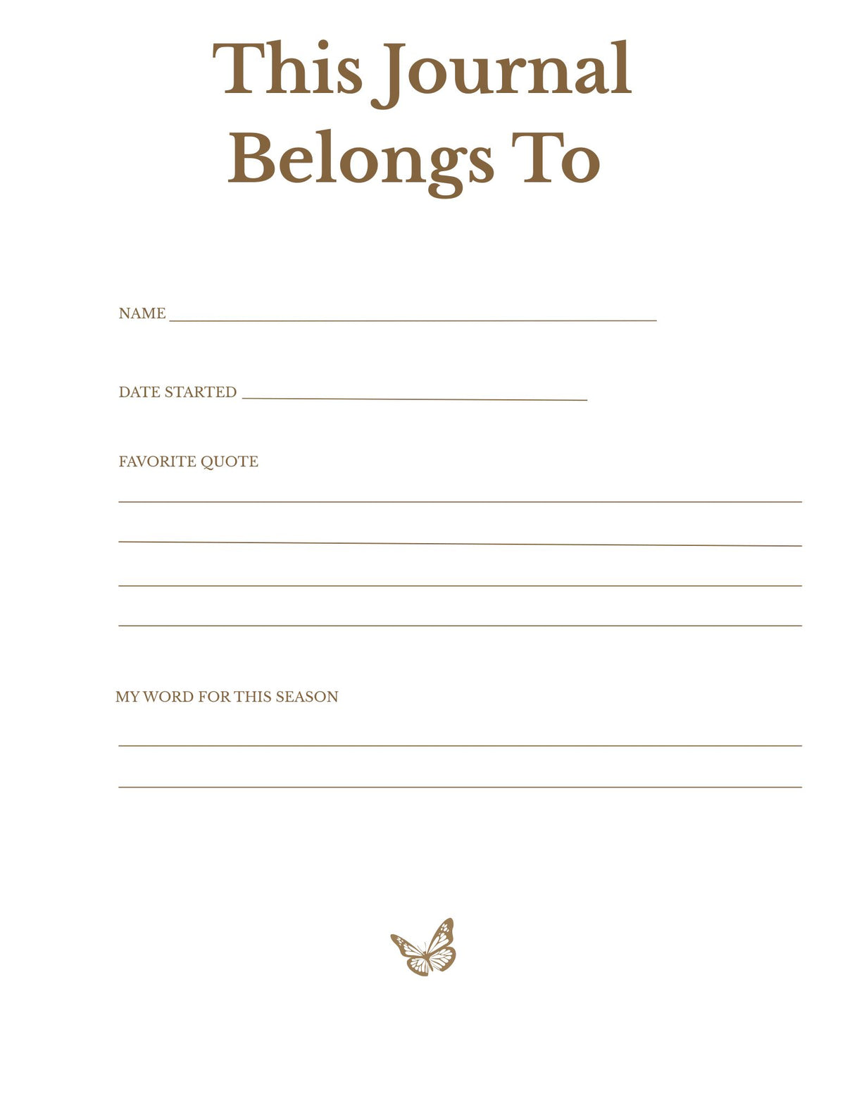 Inspired Living Journal ownership page with space for name and date, designed for personal reflection and gratitude journaling.